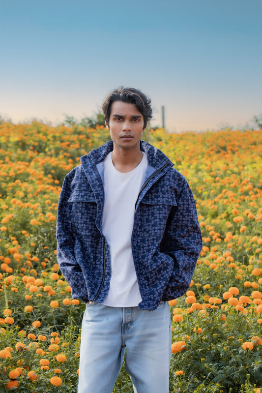 Leh Cotton Printed Jacket-Blue