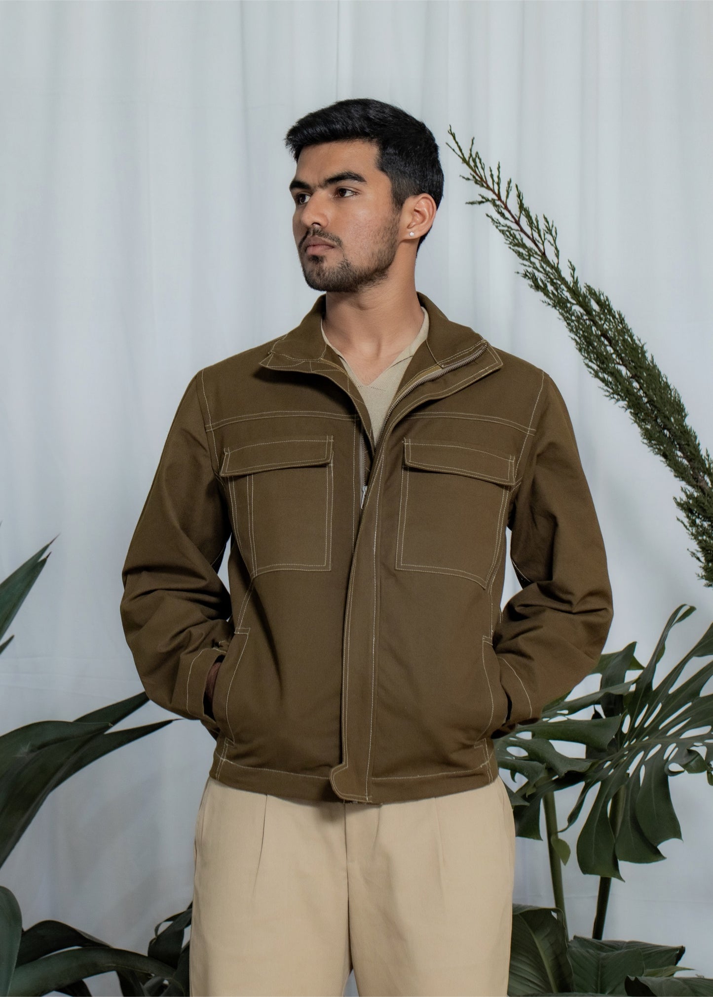 Leh Cotton Jacket-Olive Green